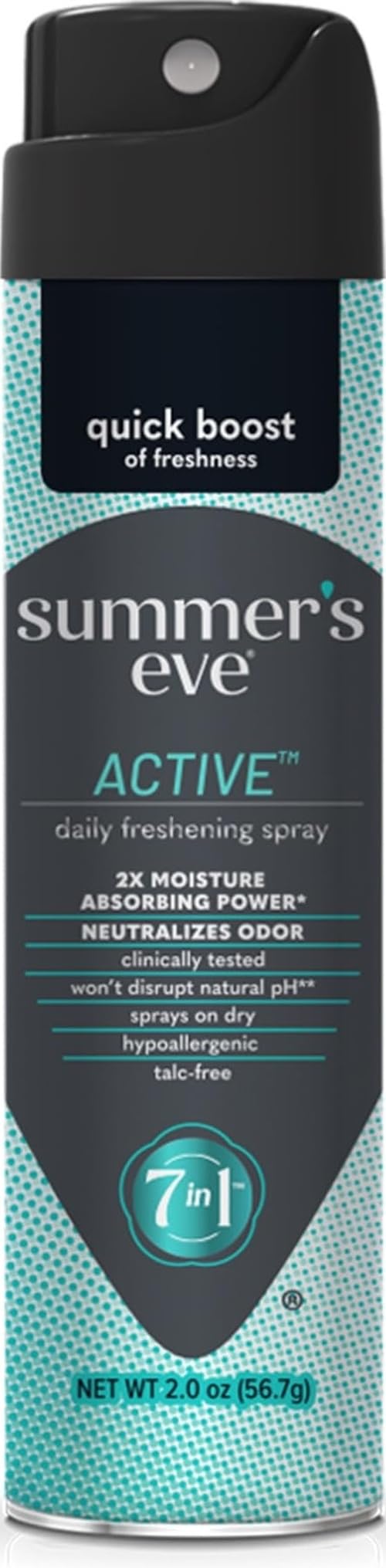 Summer's Eve Active Daily Feminine Spray with Talc-Free, Odor-Neutralizing and Sweat-Absorbing Formula, 2 Oz Sport 2 Ounce (Pack of 1)