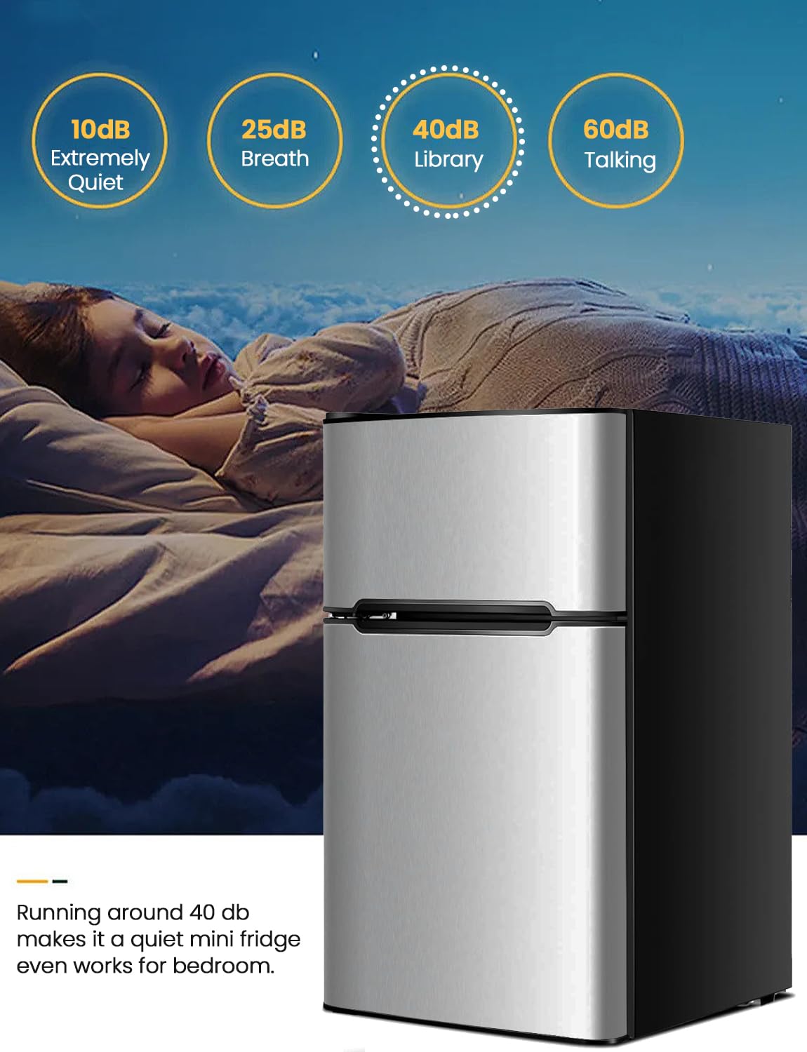 Nafort Mini Fridge With Freezer, 3.2cu.Ft 2-Door Compact Refrigerator With Reversible Door, Removable Glass Basket/Shelves & Recessed Handle For Home, Bedroom, Office, Dorm, Garage (Grey) on Fridge.com - View 6