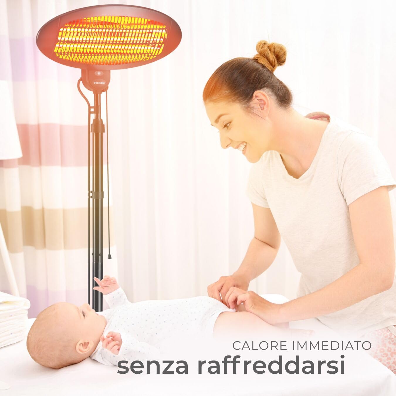 Tectake Riscaldatore a Infrarossi 2000W Lampada Regolabile 3 Livelli Potenza Protezione Anti-Ribaltamento Nero