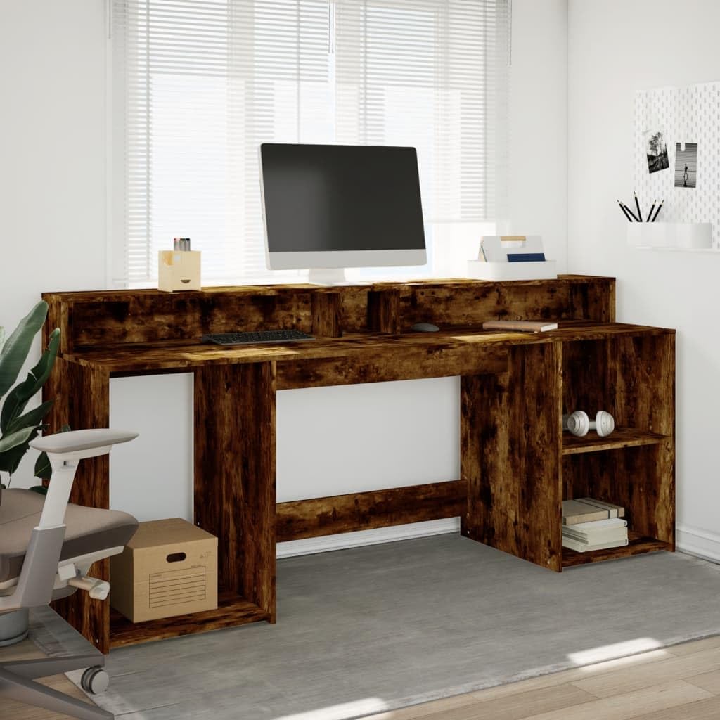 Homgoday Scrivania a LED per computer, ufficio, ufficio, ufficio, soggiorno, studio, incenso, 200 x 55 x 91 cm, materiale in legno