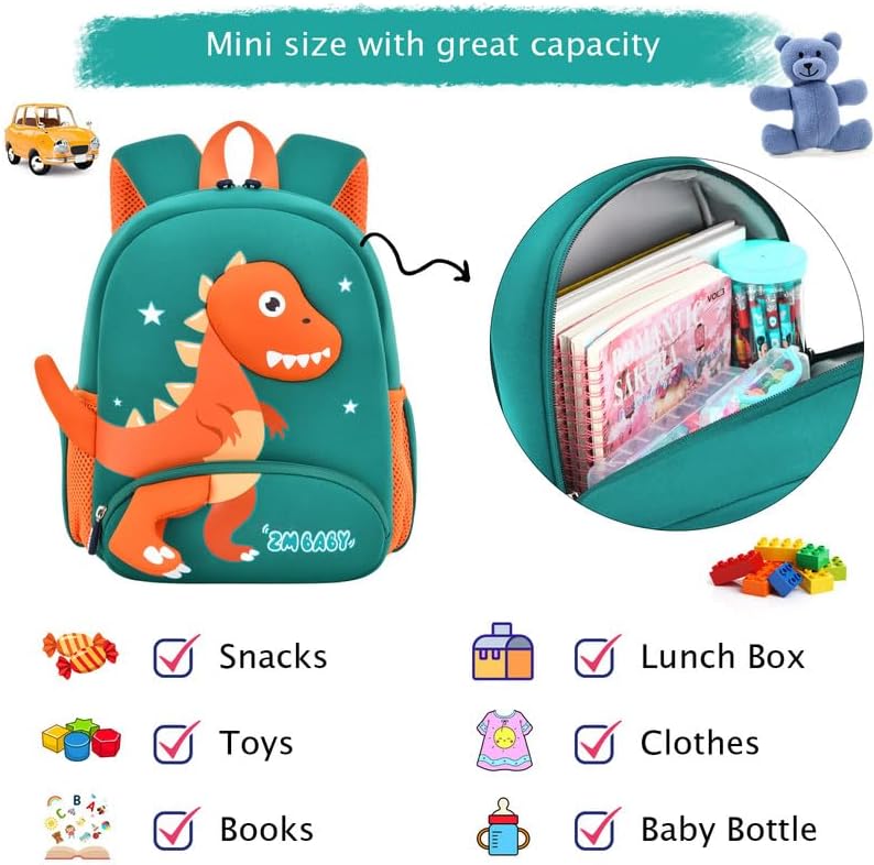 Padgene Toddler Backpacks Kids Preschool Backpack Waterproof Neoprene Animal Schoolbag Lunch backpack 3D Cartoon Mini Travel Bag for Boys Girls Ages 3-5 - Image 6
