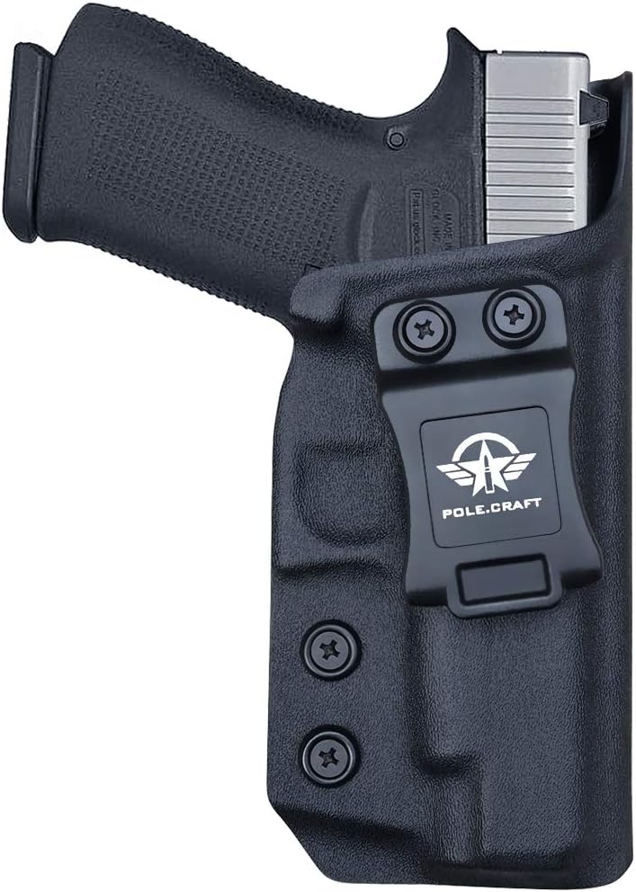 POLE.CRAFT IWB Kydex Holster Custom Fits: Glock 48 Pistol - Inside Waistband Concealed Carry - Cover Mag-Button - Widened Entrance - No Wear, No Jitter