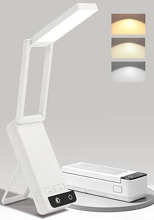 EZVALO Rechargeable Desk Lamp,6000mAh Battery Wireless Light,Cordless Table Lamp for Book Reading,Foldable Mini Lamps&Portable,3 Color Dimmable Small Light for Bed,Nail Light,Craft(White)