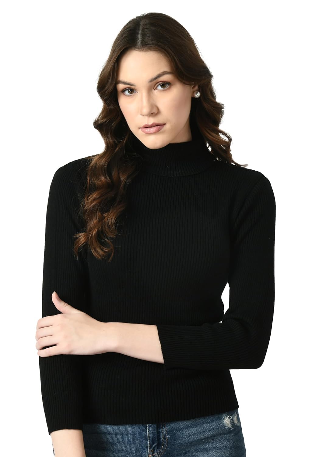 High Turtle Neck Fullsleeve Ribbed Tops/Women's High Neck Knitted Woolen Sweater for Women-image-43