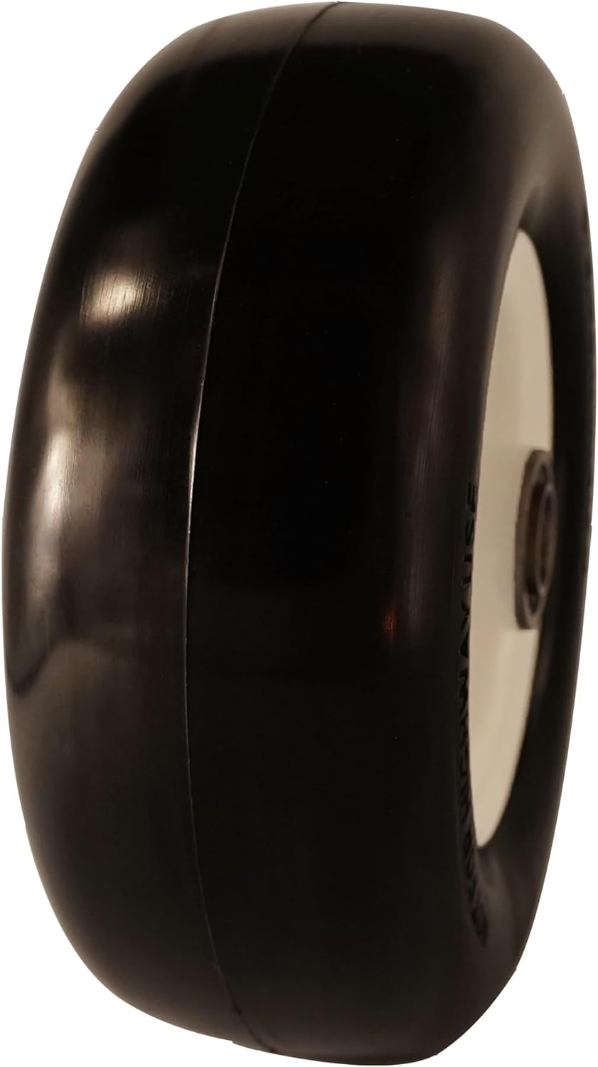 8x3.00-4 Flat Free Tire with 3/4 & 5/8 Bearings, 3.25-4.75” Center Hub Solid Wheel Replacement for Walk-Behind Mower, Flat Free Smooth Tire and Wheel Lawn Mowers & Garden, Set of 2