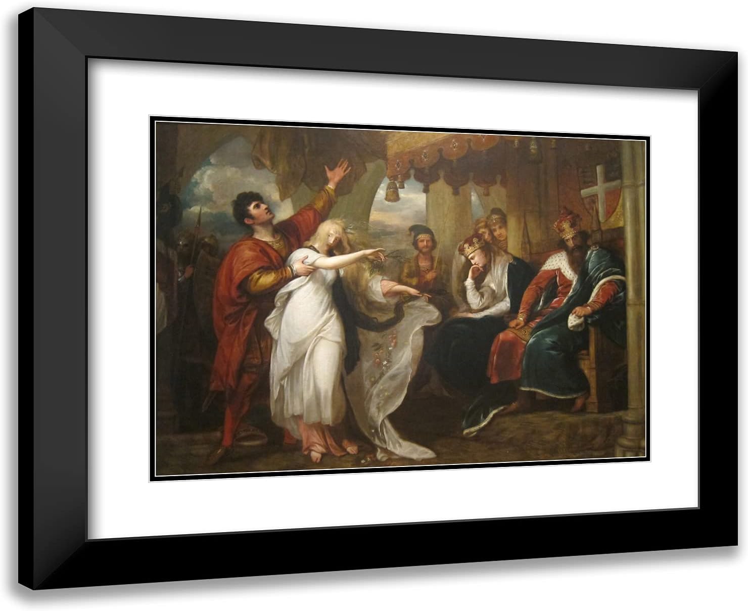 ArtDirect West, Benjamin 24x20 Black Ornate Framed Art Print with Double Matting Titled: Hamlet Act IV Scene V Ophelia Before The King And Queen