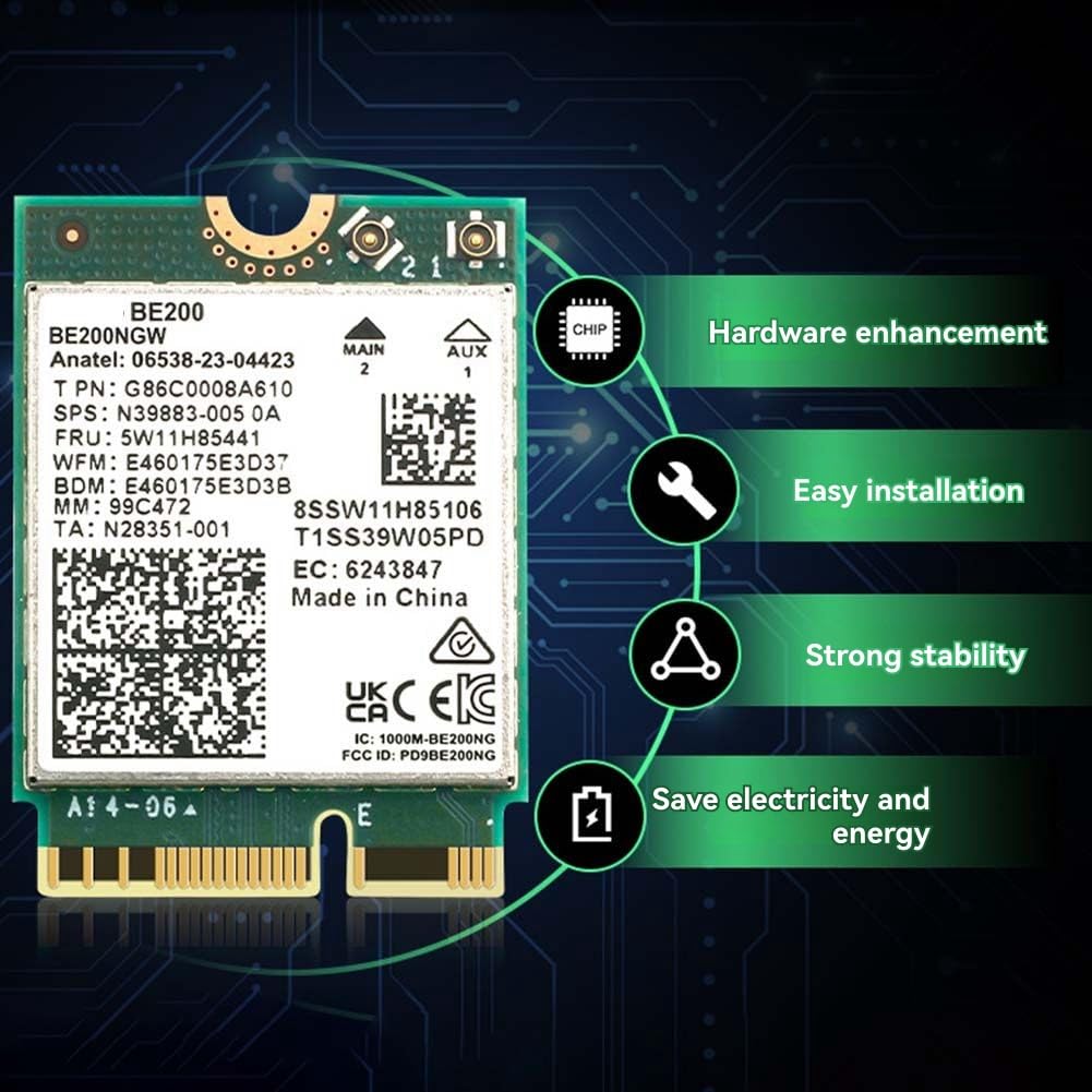 Per Win10/per Win11 BE200 WiFi 7 Card+8DBi Antenna 2.4G/5G/6Ghz Bluetooth 5.4 Adattatore WiFi 8774Mbps Scheda di Rete Wireless