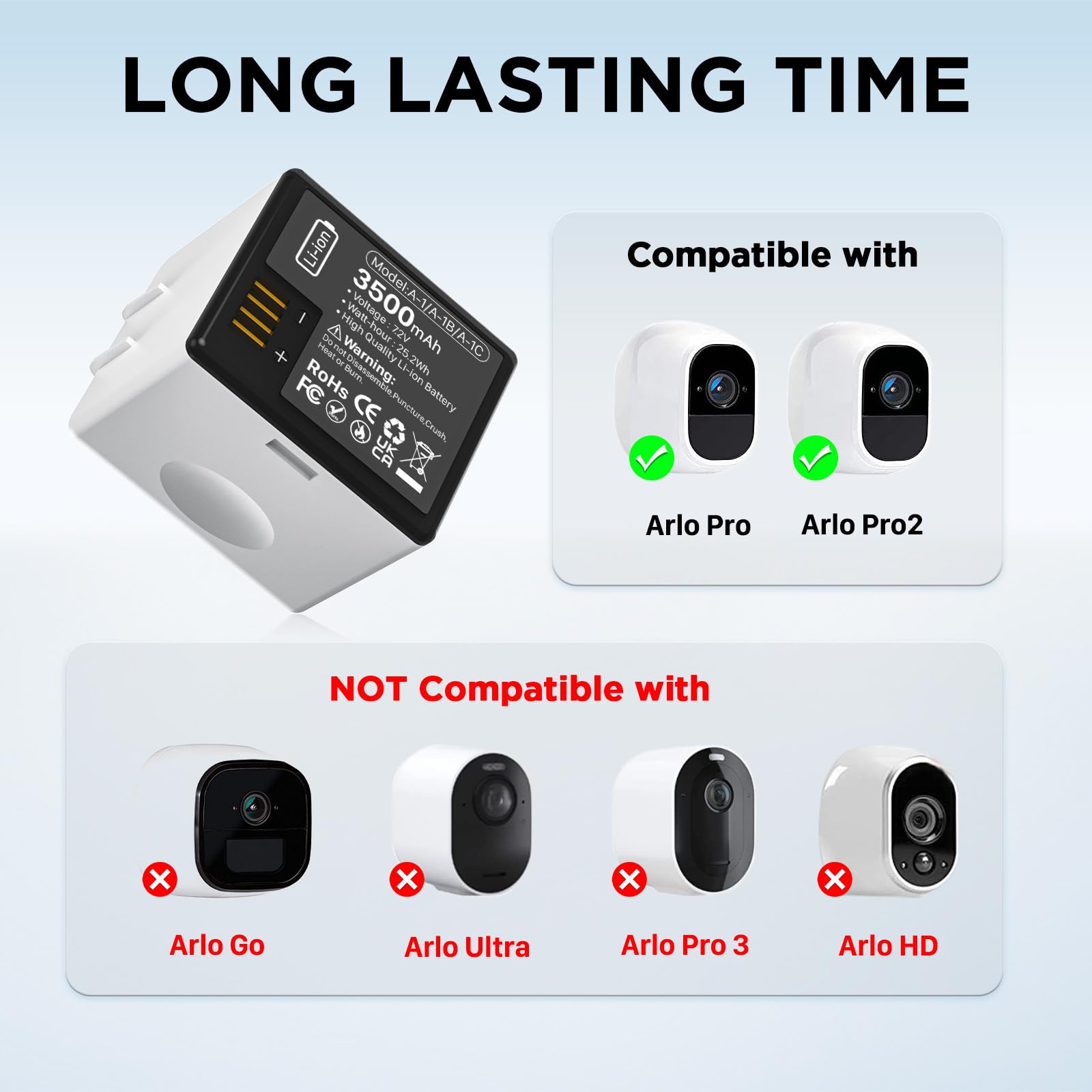 Pack De 2 Batteries 3500mAh Pour Arlo Pro / Pro 2 - Rechargeables Li-ion - Compatible VMA4400 - Autonomie Prolongée