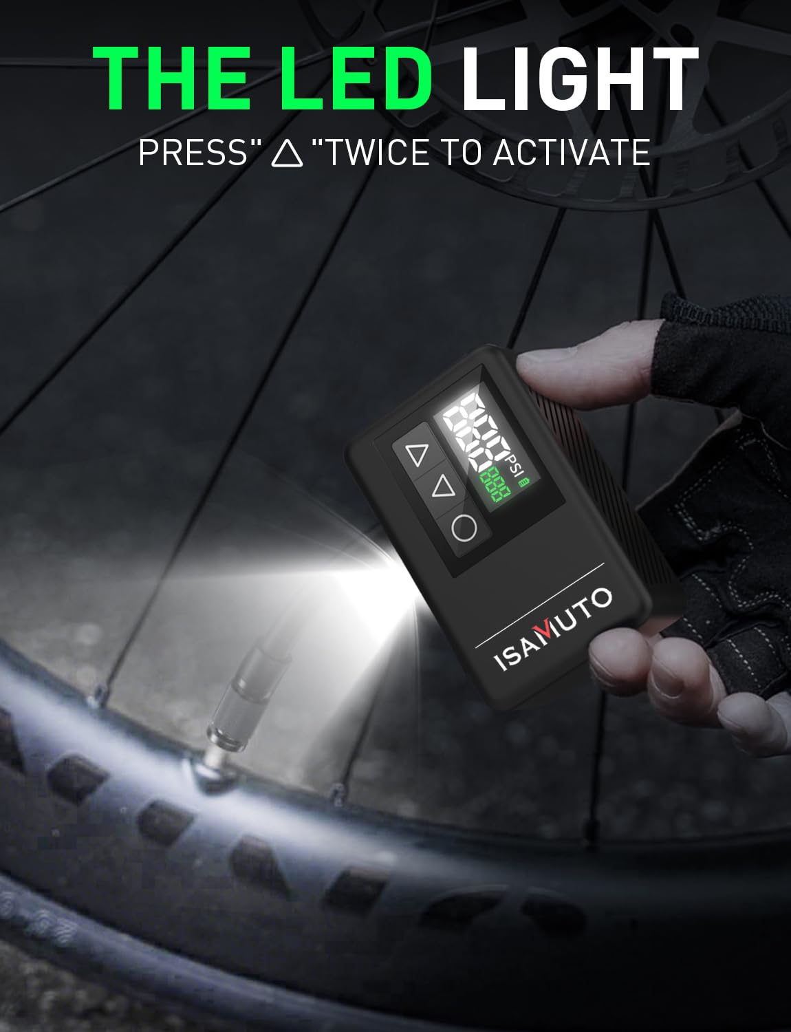 Inflador Eléctrico Bicicleta 120 PSI, Mini Compresor de Aire Portátil con Pantalla Digital, Bomba Bicicleta Recargable Compatible con Válvulas Presta y Schrader para Bicicleta MTB y Carretera