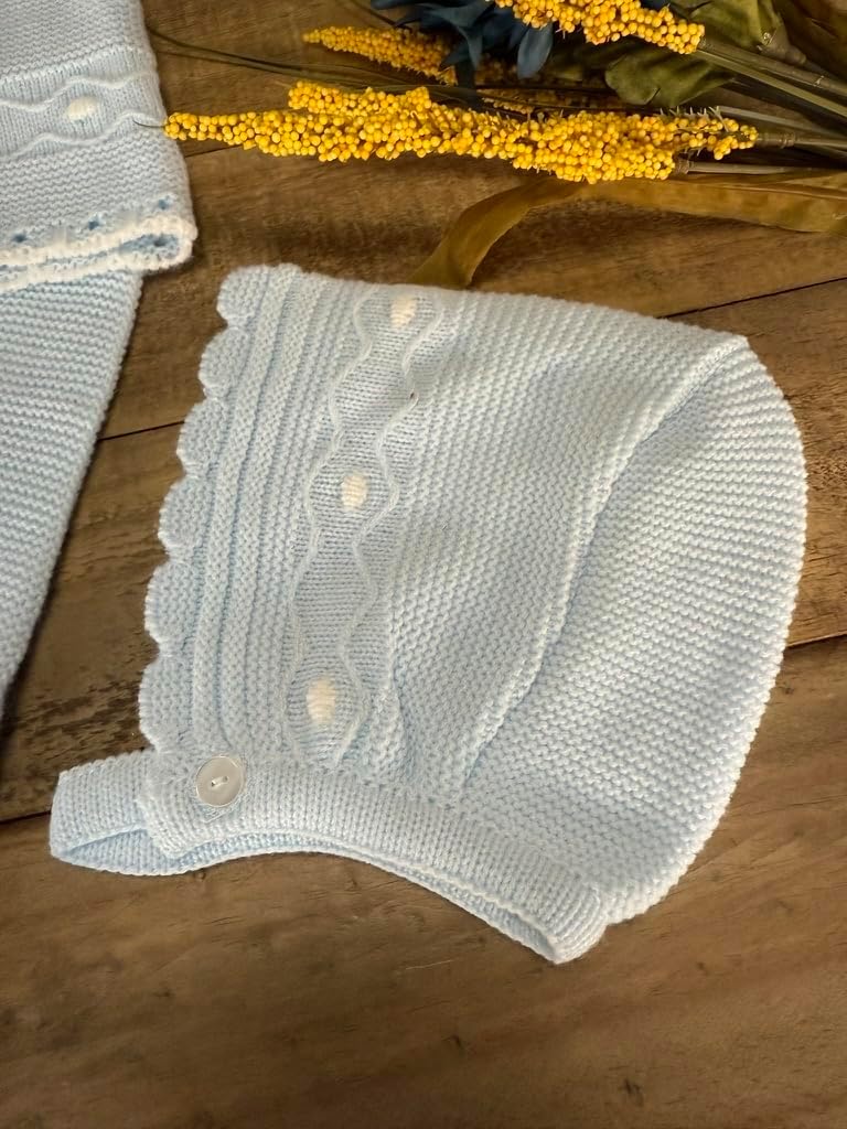 3-Piece Baby Knit Outfit Set Long Sleeve Sweater Pants Hat Newborn Boys and Girls Coming Home - Made in Spain