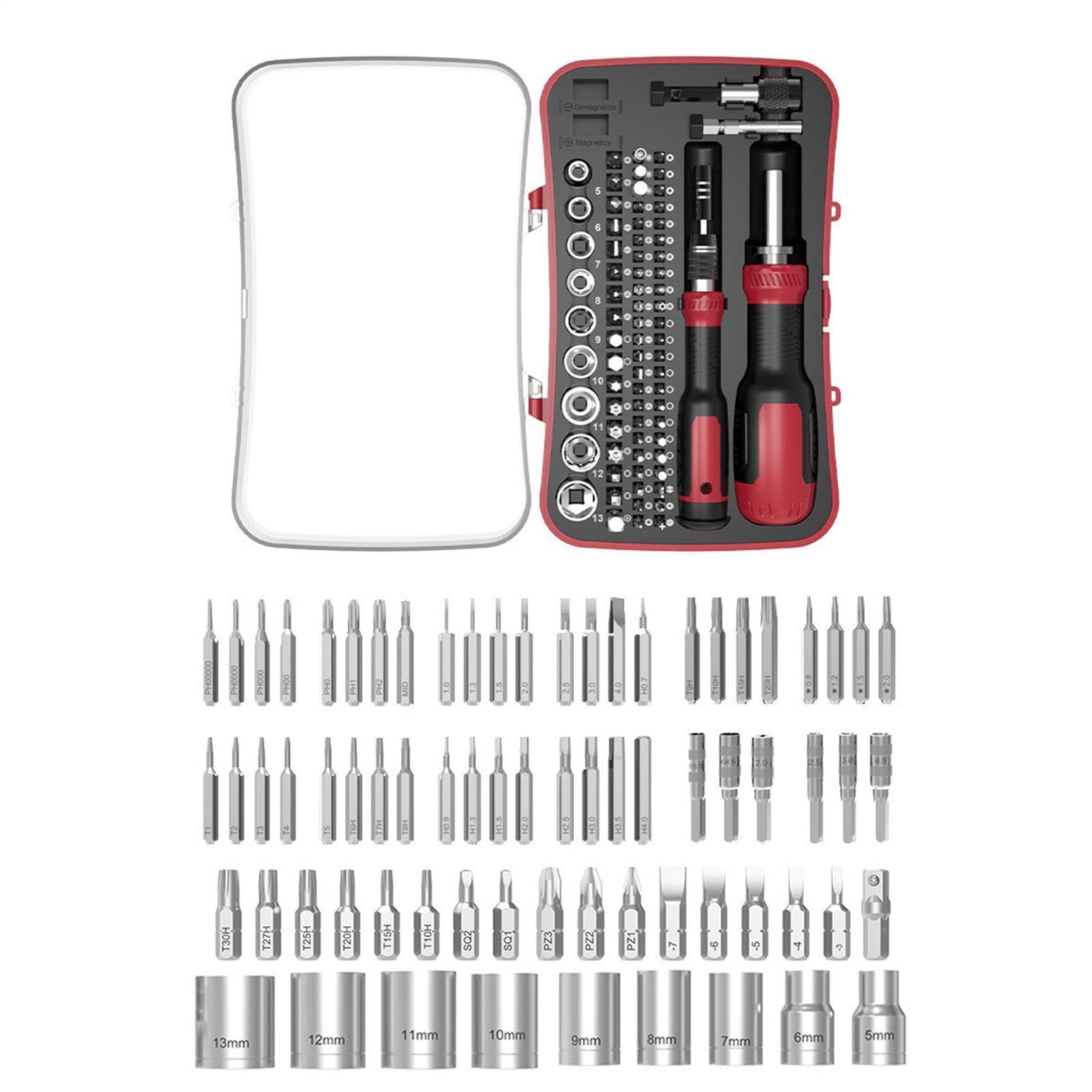 Cacciavite a cricchetto Kit da 77 Pezzi per Riparazione Mobili | Set di Inserti e Bussole per Cacciavite Per Proprietari di Casa, Meccanici, Montatori, Fai-da-te, Elettricisti, Officina