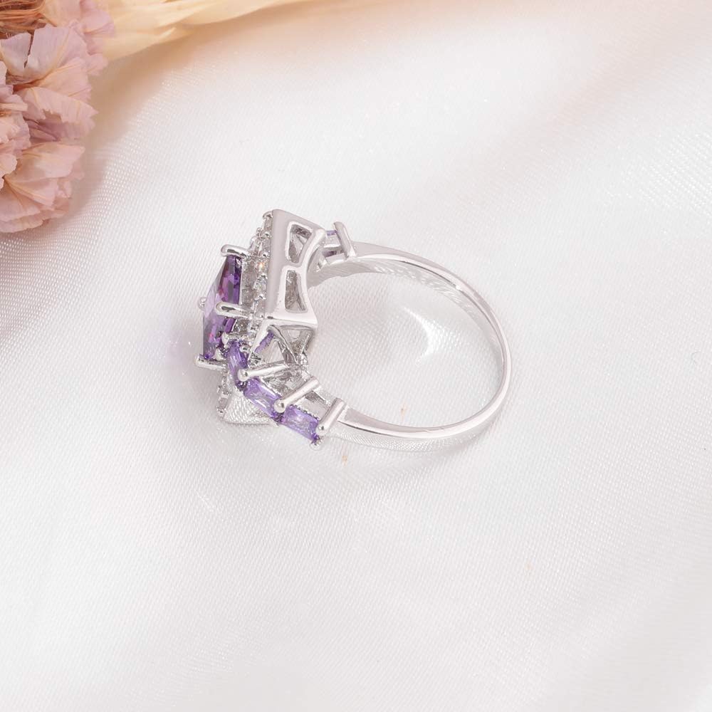 CiNily Womens Created Rainbow Topaz Rings White Gold Plated Engagement Rings - Image 6