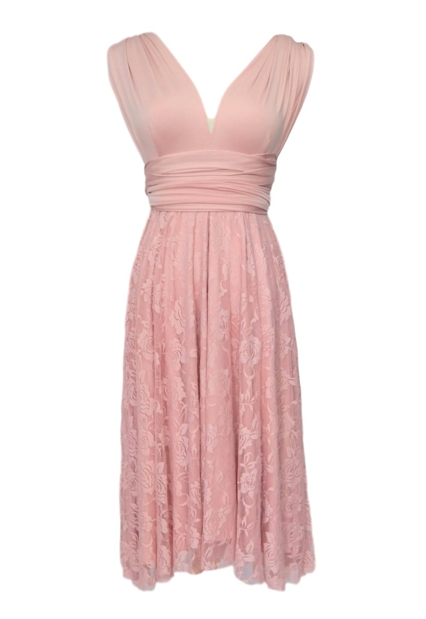 Knee Length Convertible Bridesmaids Infinity Dress In Dusty Pink Lace |  Desertcart Fiji