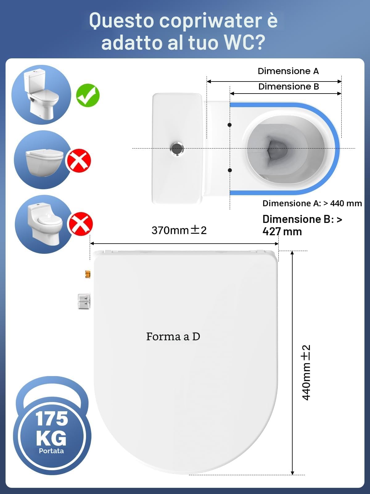 YEAUPE PRO Tavoletta WC Forma D in Urea Non Elettrico con Bidet, Soft Close | Sedile WC con acqua regolabile, sgancio rapido, facile pulizia e installazione semplice, adatto per WC domestici forma D