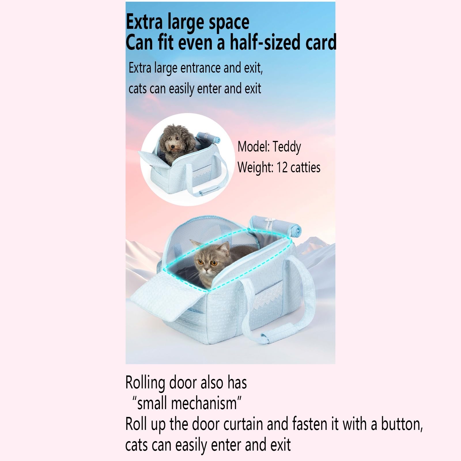 Transportín para Gatos Blando Plegable Antifugas Ventilado Correa Ajustable para Coche/Veterinario/Viaje para Gatos/Perros de hasta 20 Libras(Blue 2Pcs)