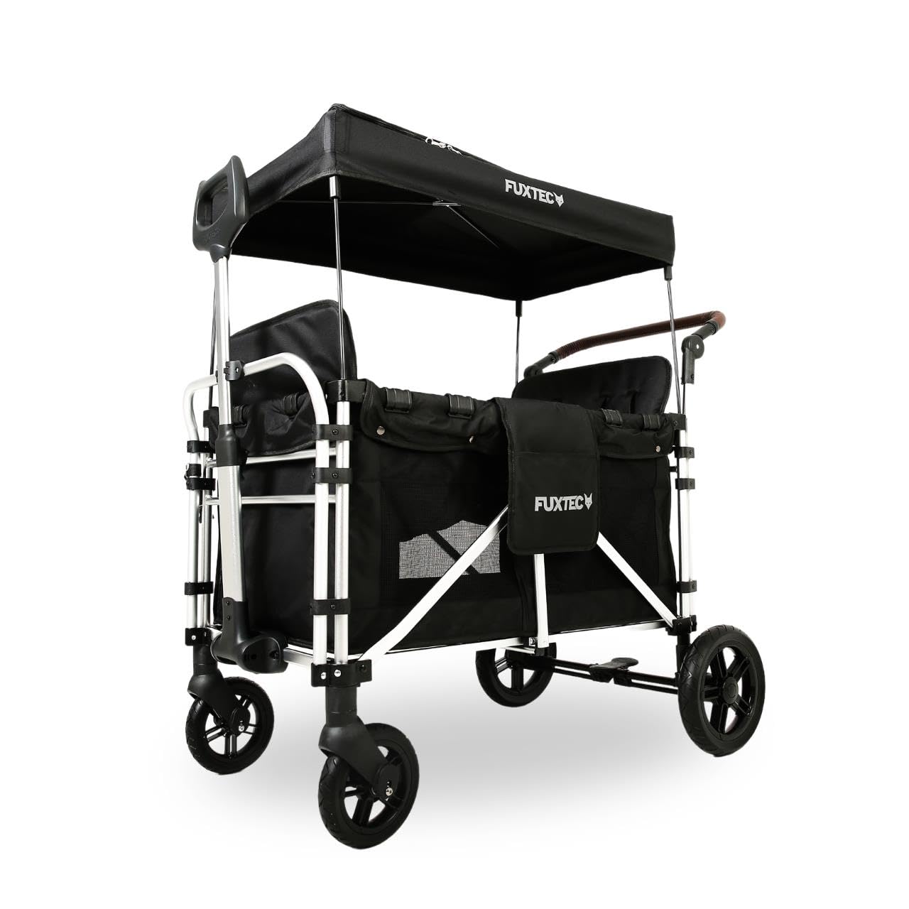 Carrello pieghevole Fuxtec Family CTXL900 nero, l'originale, Family Fux, Vagone da giardino 4 posti, sedile rimovibile, trasporto, spiaggia, tirare o spingere, capacità di carico 75 kg
