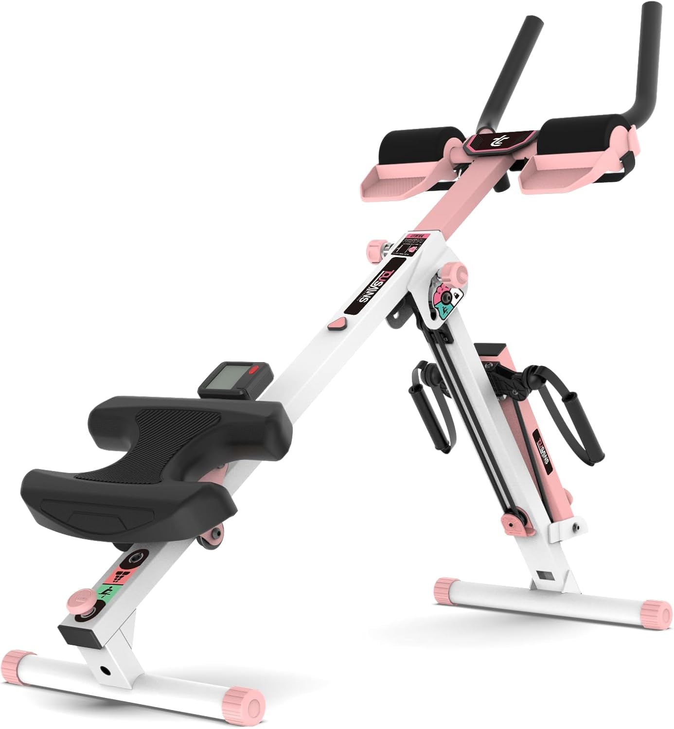 TOUSAINS 3 in 1 Rowing Machine, Ab Machine with Resistance Bands, Abdominal Trainers for Full Body Workout, Foldable Rowing Machine Fitness Equipment for Home Gym (Upgraded-Pink)