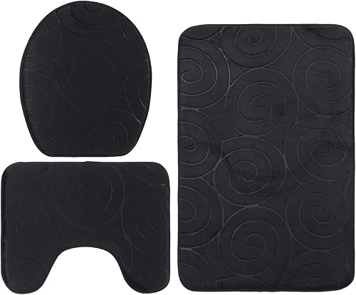 Vista 31 de Juego de 3 tapetes de baño, tapetes con relieve para tapa de inodoro, tapete antideslizante absorbente lateral para baño, baño (rojo)