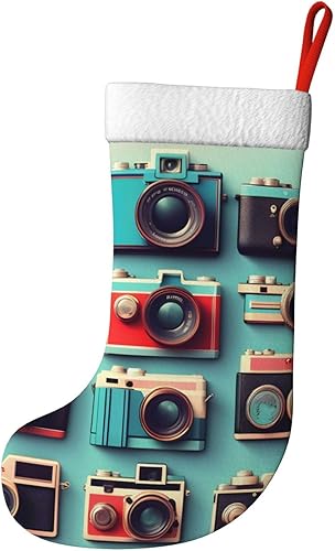 Miniatura 2 de Retro Cool Camera Collection Print Christmas Stockings Soft Plush Cuff Xmas Stocking Stocking Decoration For Family Holiday Season Decor