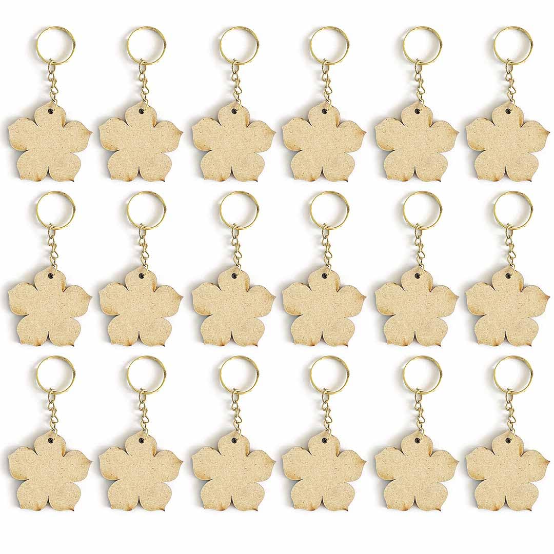 ADIKALA MDF Base with KeyChain and Ring Set, 20 Pieces, 50mm Base, 27mm Ring for Resin Craft DIY Painting and DIY Craft Wood (Flower Gold)-image-20