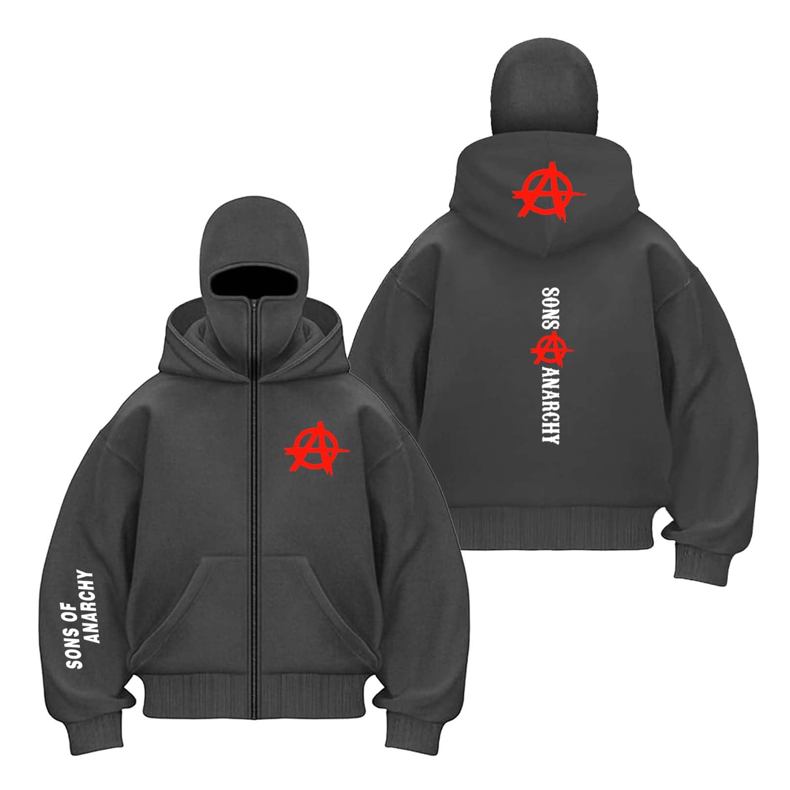 Tkajhpah Men's Huis Zipper Balaclava Hoodies For A.na.rc.h.y S.on.s Active Coats Collision Color Outwear With Pocket Gym Wear Printed Jackets Double Hood Tops Hoody-||S