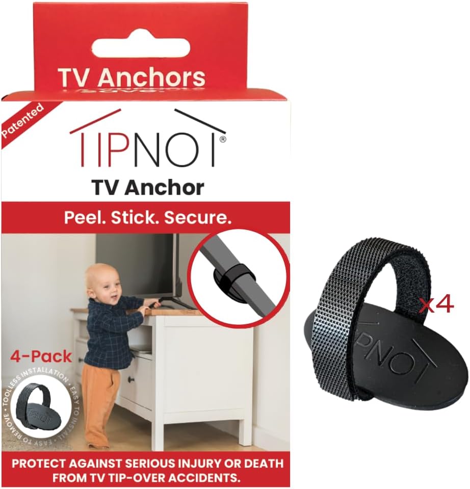 TV Anchor, No-Drill, Anti-Tip, Adhesive TV Safety Straps - Just Peel & Stick to Childproof and Babyproof Your Home 4-Pack