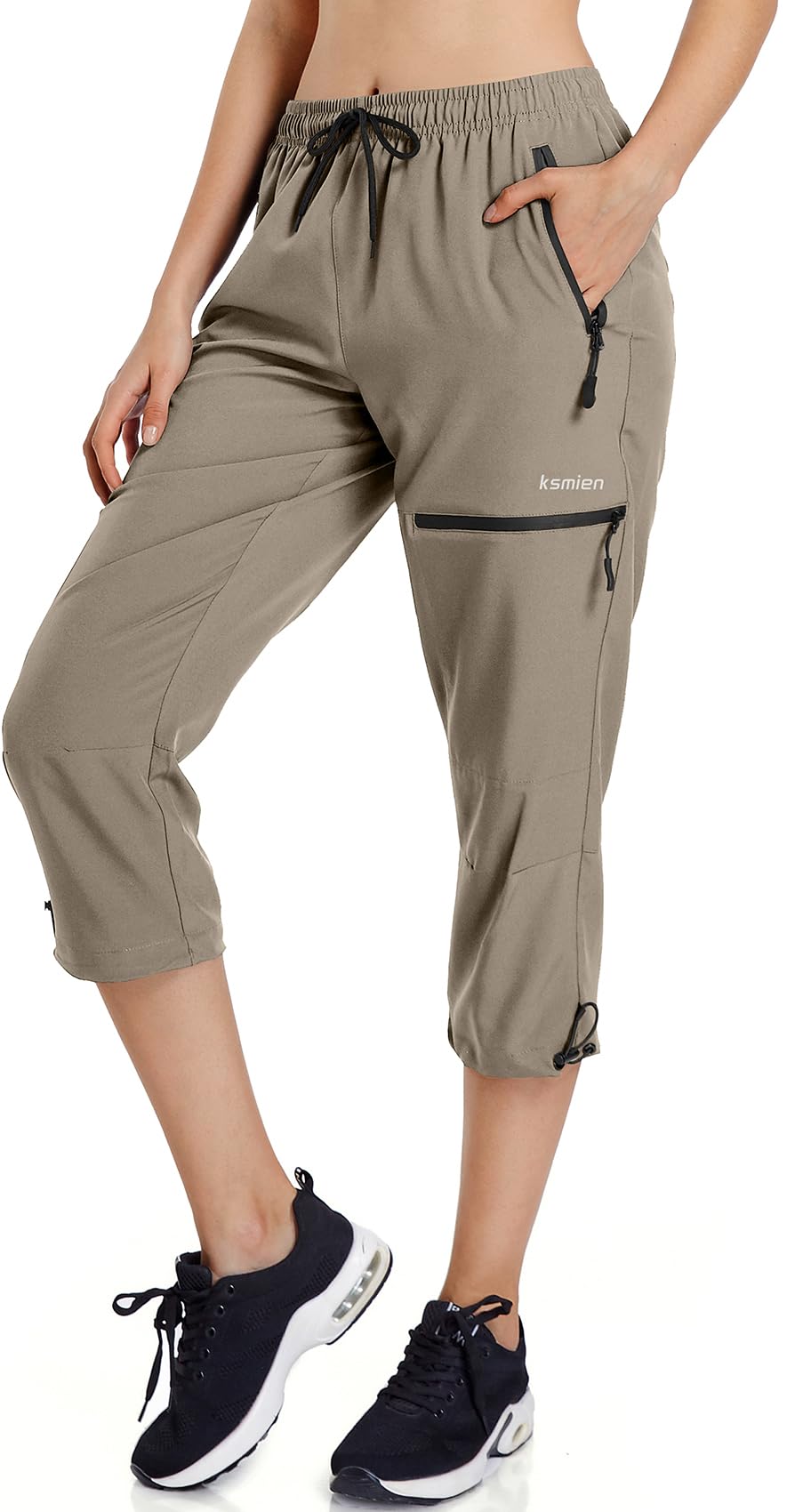 Ksmien Women's Lightweight Hiking Capri Pants Quick Dry Workout Cargo Capris Water Resistant UPF 50+ Zipped Pockets