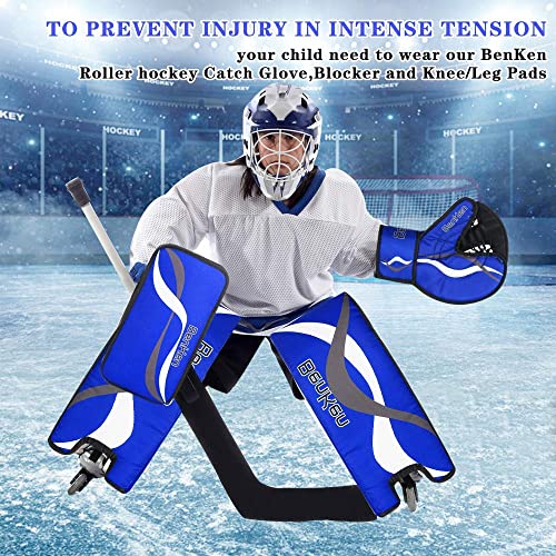 Benken Sports Ice Hockey Gear Goalie Pad Pack Ice Hockey Equipment Hockey Gloves Ice Hockey Knee Pads Teenager & Adult Blue Black (Blue 18'') #TOP5