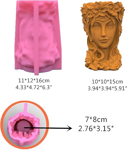 Miniatura 3 de appuivbt Molde de resina para maceta de cabeza de diosa, molde de silicona para arcilla polimérica, hormigón, cemento, resina de fundición para