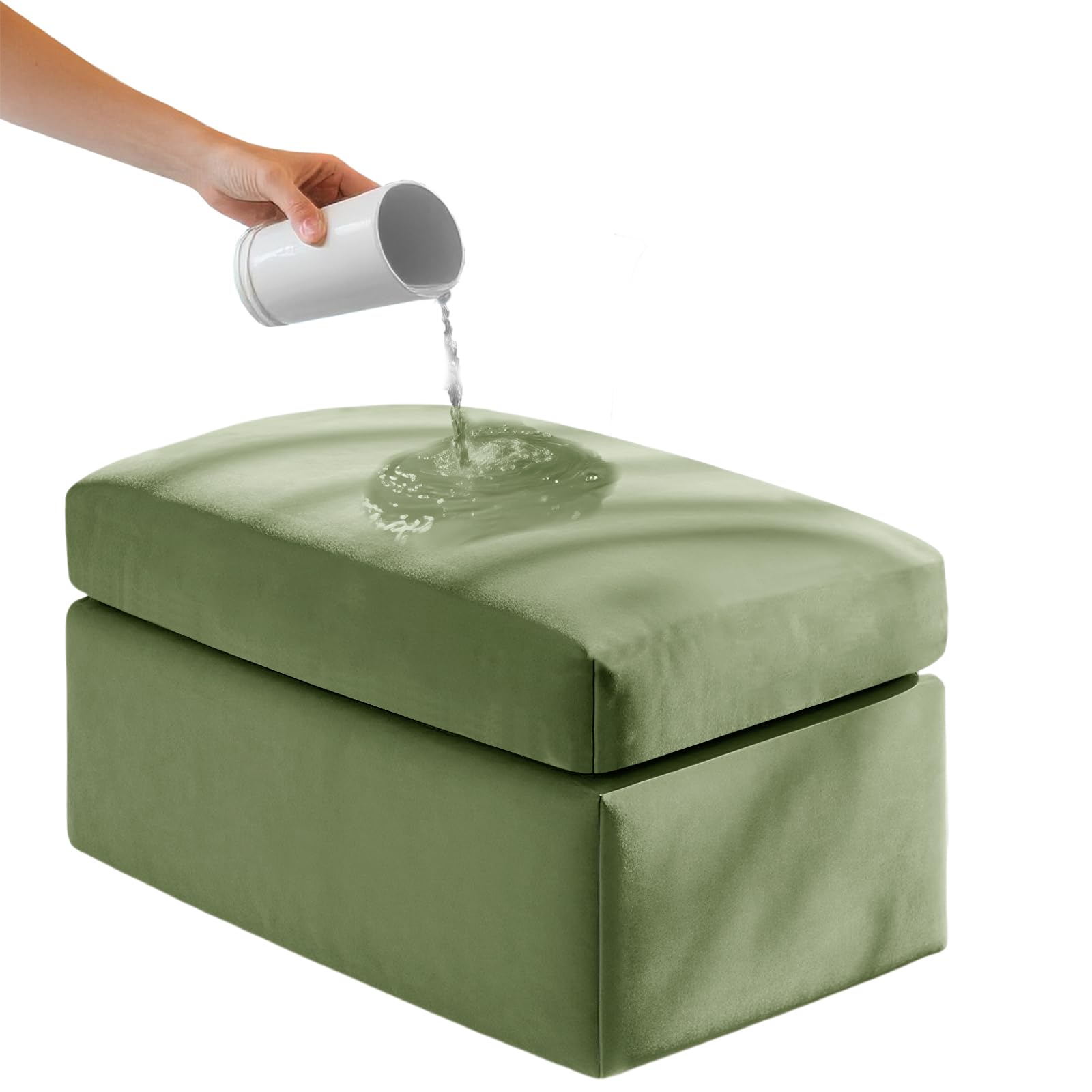 UNBBRRL Ektorp Ottoman Cover Square Waterproof Foot Stool Covers Rectangle Stretch Velvet Fabric with Nonslip Elastic Bottom (Avocado,W:100-130cmD:50-70cm+seat)
