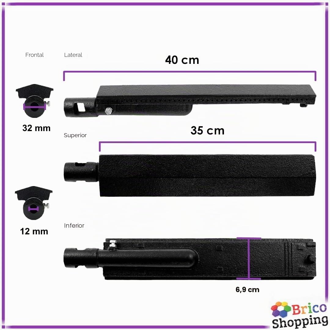 BricoShopping Quemador de Gas de Hierro Fundido de Repuesto para Barbacoa 40 Cm Universal Compatible BBQ