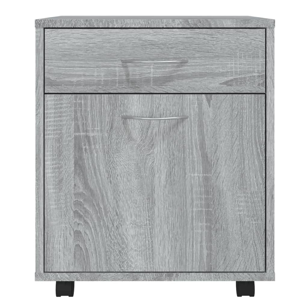 Cassettiera da scrivania con rotelle, colore grigio sonoma, 45 x 38 x 54 cm, mobile in legno con cassetto e scomparto per l'organizzazione di casa e ufficio