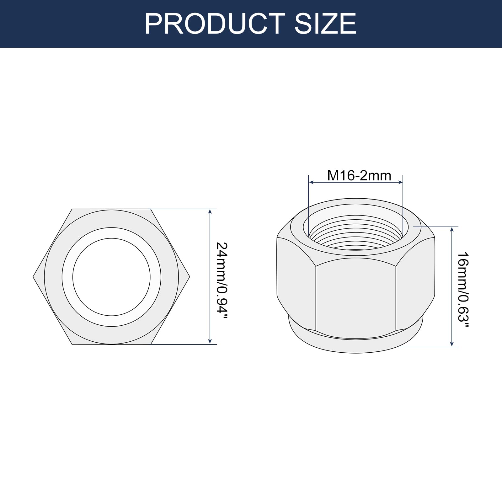 QUARKZMAN 50 Piezas De Tuercas Hexagonales De Nylon M16x2, 304 Acero Inoxidable Tuercas Autoblocantes Con Insertos De Nylon Para Fijadores De Construcción Industrial, Plateado Y Azul