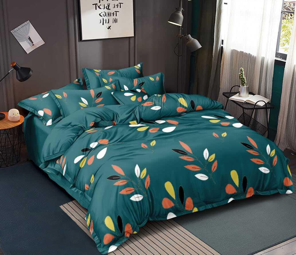 Sky Tex Green Color 3D Flowers Printed 280 TC Glace Cotton Single Bed Size Duvet Cover with Zipper-image-10