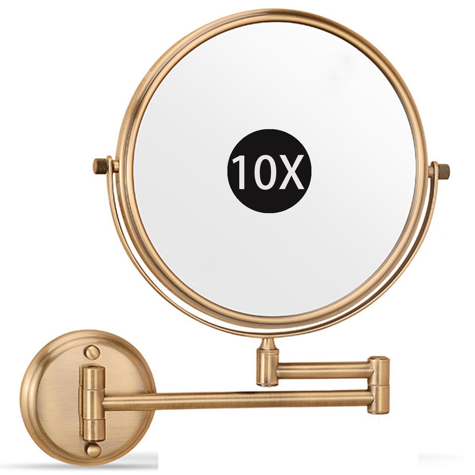 SXFSDOU 8" Wall Mounted Makeup Mirror with Magnification, Double Sided Magnifying Mirror, 360° Swivel Shaving Vanity for Bathroom,Brass,10X
