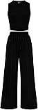 PRETTYGARDEN 2 Piece Sets for Women 2025 Summer Sleeveless Tank Ribbed Travel Beach Vacation Spring Lounge Wear Outfits Black Small