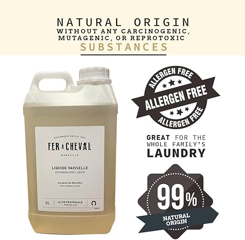 Miniatura 2 de Fer à Cheval - Recambio líquido para lavavajillas 2 L67.6 fl oz  Fórmula a base de jabón Marsella con 99% de ingredientes naturales, fabricado en