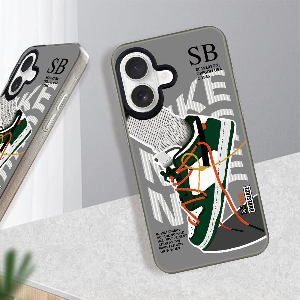 Vintage Sports Shoes Case Compatible with iPhone 16 6.3 inch, Cool Brand Funny SB Sneaker Phone Case for Boys Girls, Non-Slip Shockproof Protective Rubber Cover Grey - Image 5