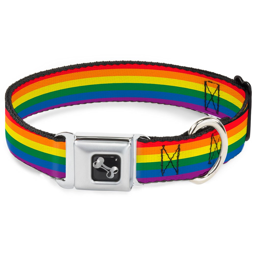 Dog Collar Seatbelt Buckle Flag Pride Rainbow 18 to 32 Inches 1.5 Inch Wide