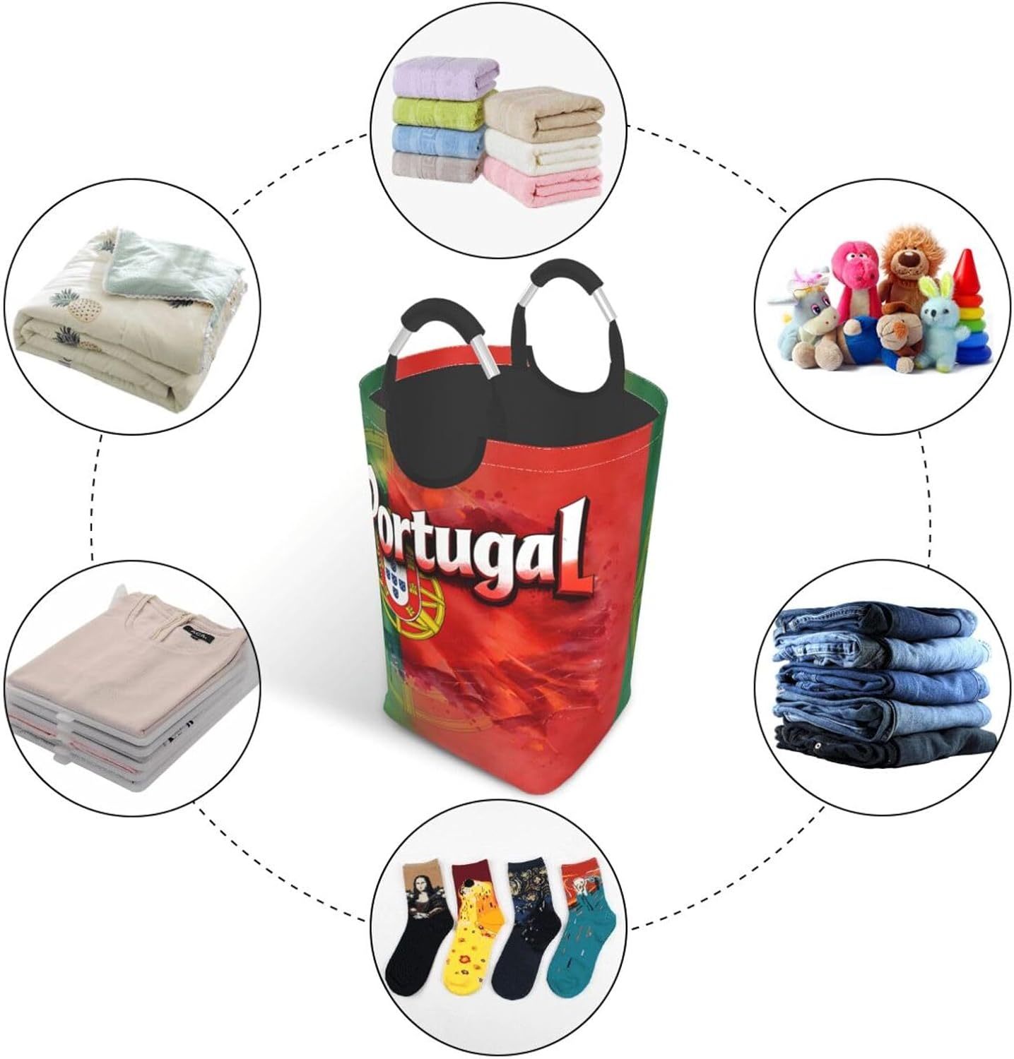 Portugal We Are 26 Foldable Dirty Laundry Bag, Waterproof Oxford Fabric With Pe Board Base, 50l Capacity For Home & Travel