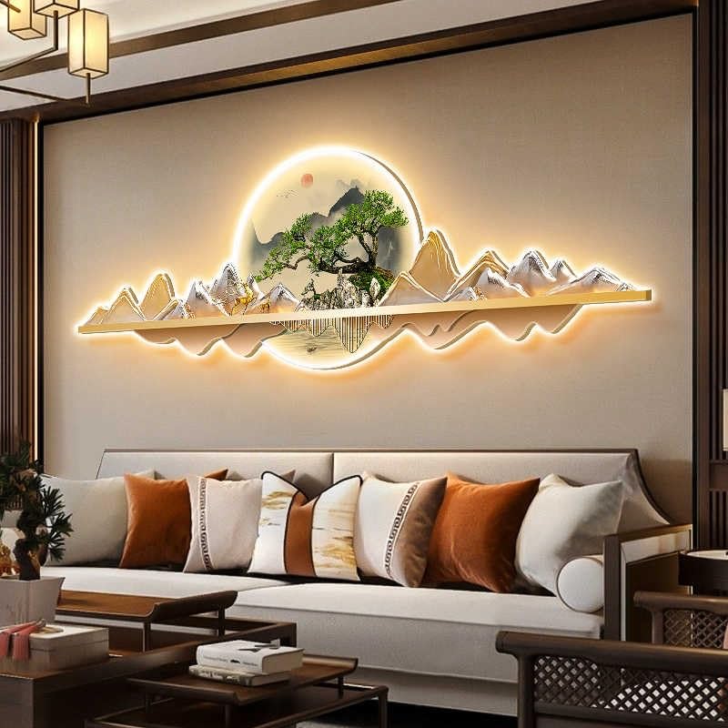 Décoration murale 3D grand format en métal avec lampe LED