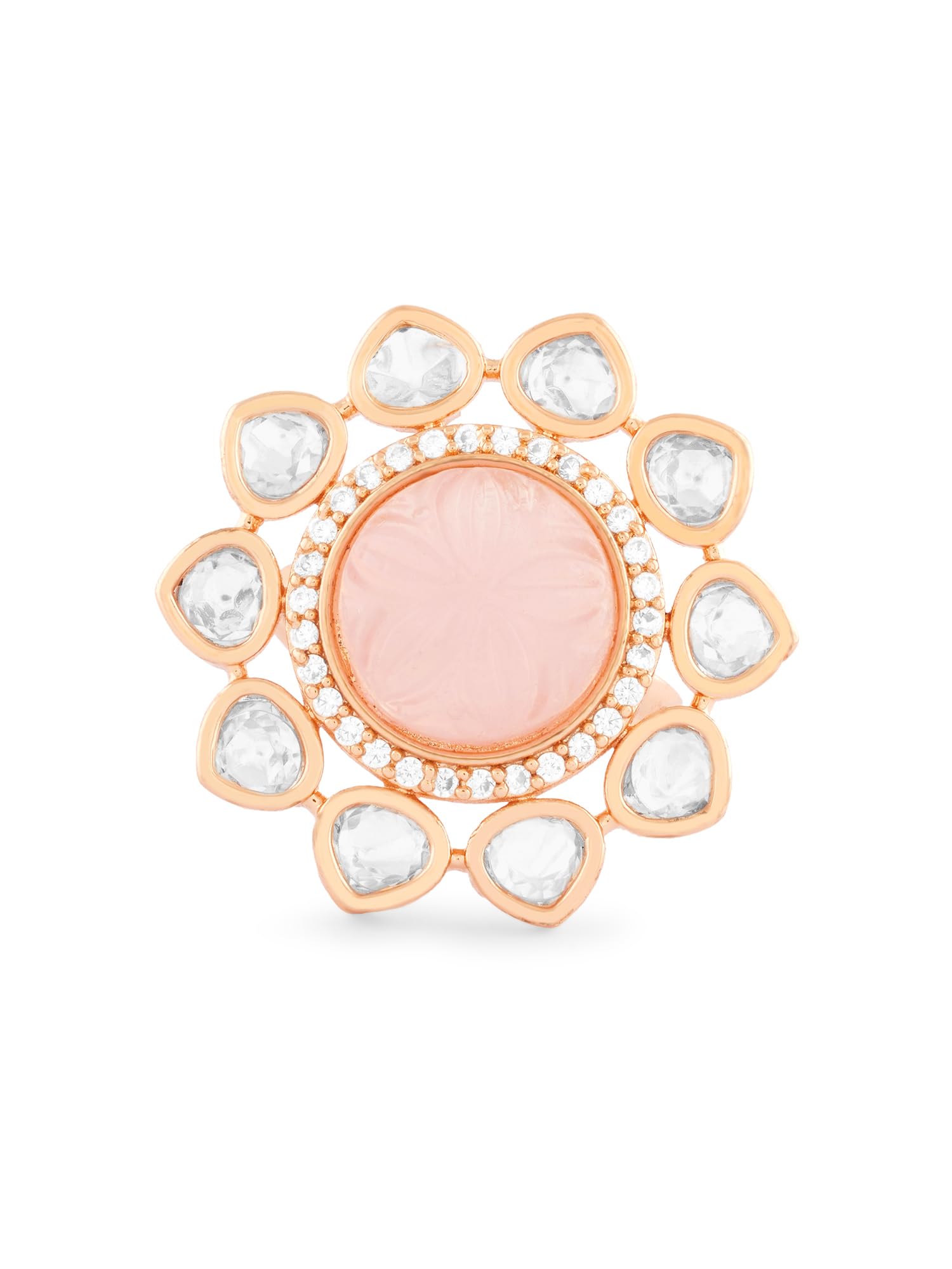 Women's Adjustable Brass Flower Ring with Cubic Zirconia