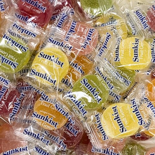 Sun Kiss Fruit Chews, 1 Pound Bag of Gems, Fruit Bulk, Soft, Chewy Candy Individually Wrapped. (Net Wt. 16oz) Orange, Lemon, Raspberry, Grapefruit, and Lime Flavor. Crafted with Natural Ingredients.