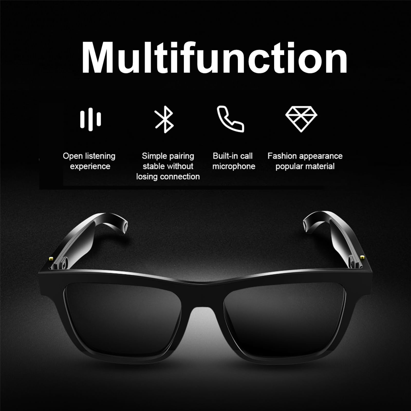 Lunettes Connectées tactil Contrôle Homme Femme Smart Glasses Lunettes Intelligentes Ecouteur sans Fil Smart Glasses pour Android iOS Musique Telephone Sport Velo Assistant Vocal Etanche