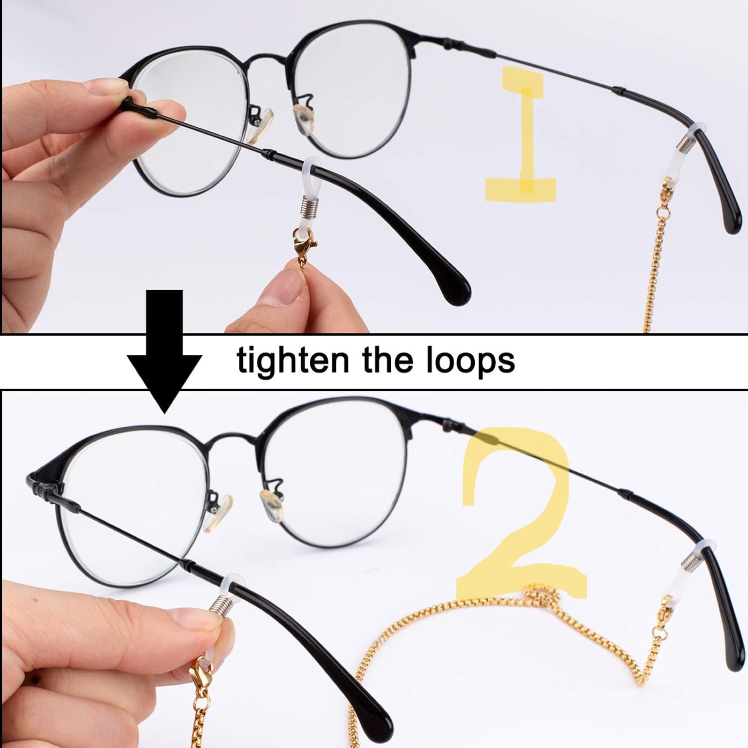 YCCHN 3 Pieces Eyeglasses Chains, Sunglasses Neck Strap Holder with 2 Pcs Adjustable Rubber End Connectors for Women & Men