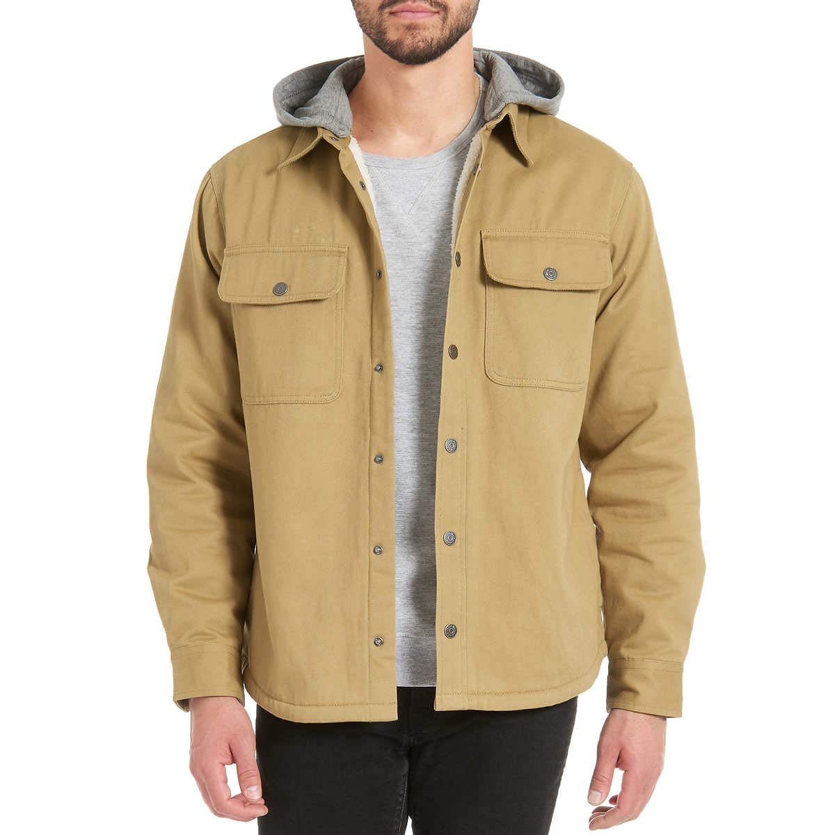 JachsMen's Sherpa Lined Canvas Shirt Jacket (XL, Camel)