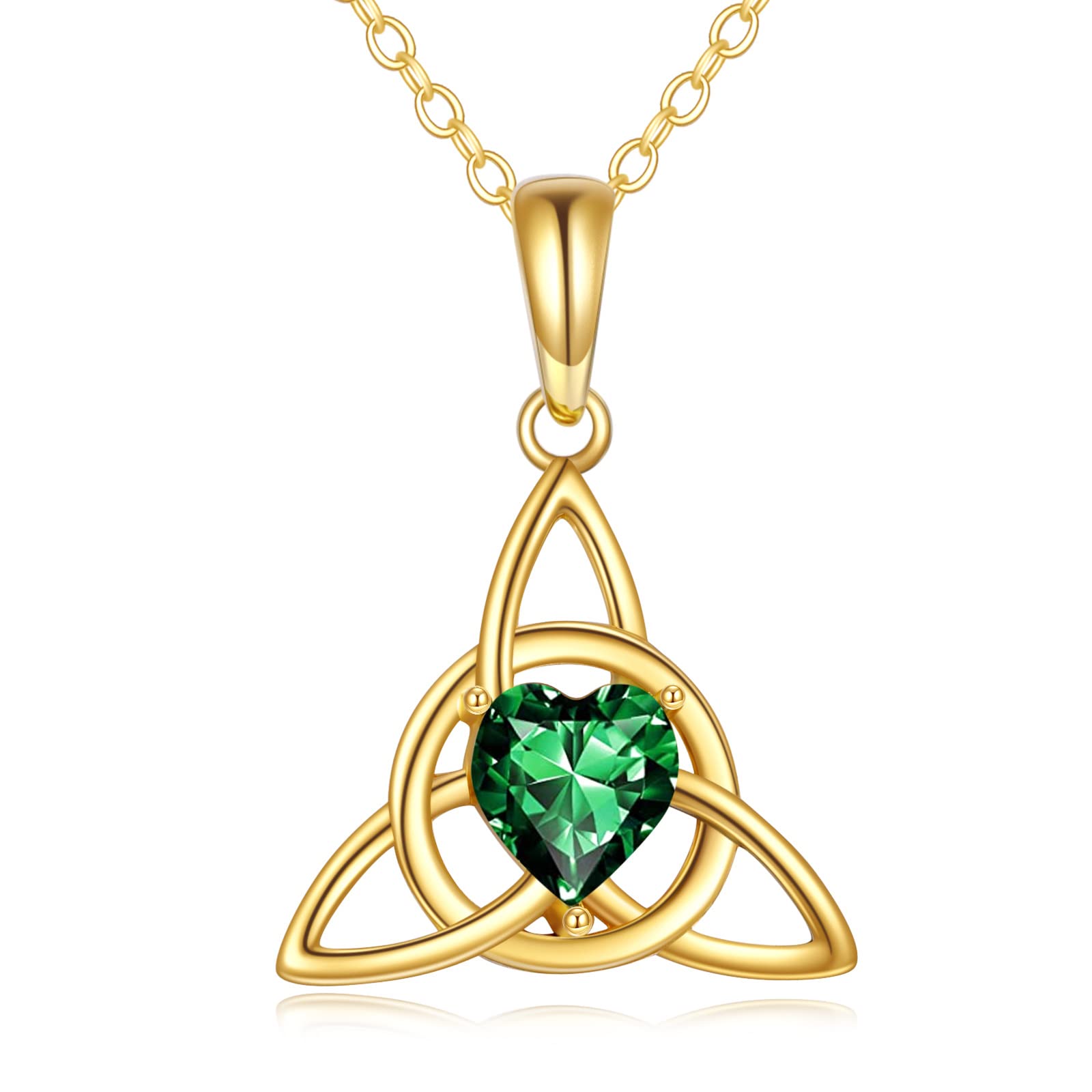 DOVRAN14K Solid Gold Celtic Knot Necklace for Women Good Luck Irish Triquetra Triangle Knot Jewelry Opal Crystal Emerald Gold Birthday Gifts for Her