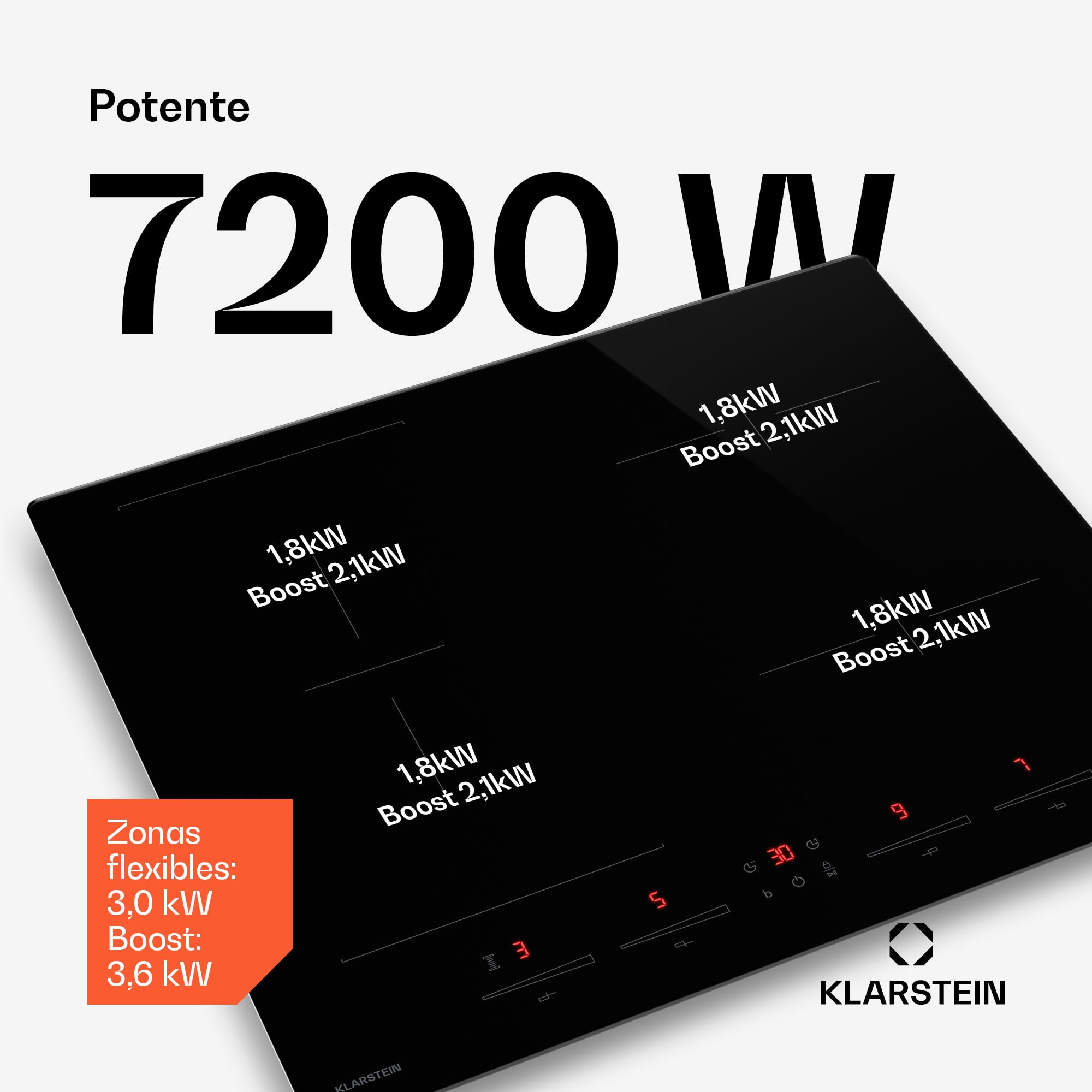 Klarstein HaloSync Placa de Inducción con Extractor Integrado - 4 Zonas, 8400W Boost, Control Táctil, Campana 631,6 m³/h, Temporizador, Bloqueo Infantil, 60cm, Vitrocerámica Negra