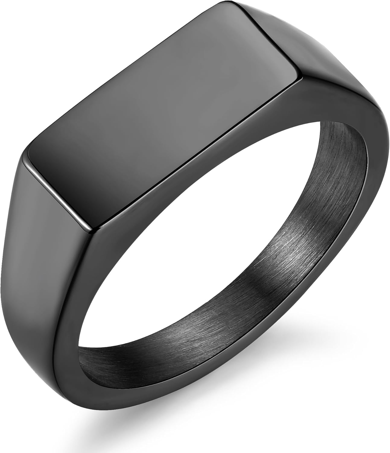 Stainless Steel Signet Ring - 316L Mens Finger Ring for Men Women - Rhodium Plated Cool Band Ring Jewelry for Father Husband Son Friend