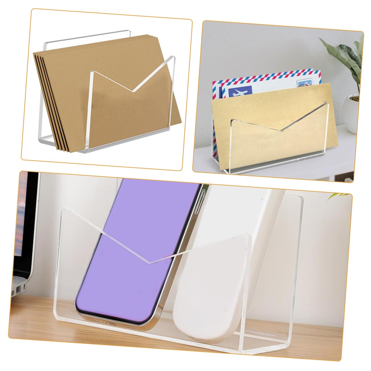 Organizer Porta Lettere In Acrilico Trasparente Per Scrivania – 15,2x6,3x10 Cm
